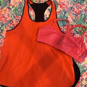 GUC Orange/Navy Lululemon Running Tank & Bra